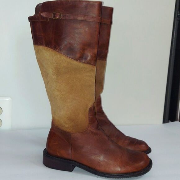 Matisse Leather Suede Tan Buckle Riding Boots Sz 7 - Picture 1 of 11